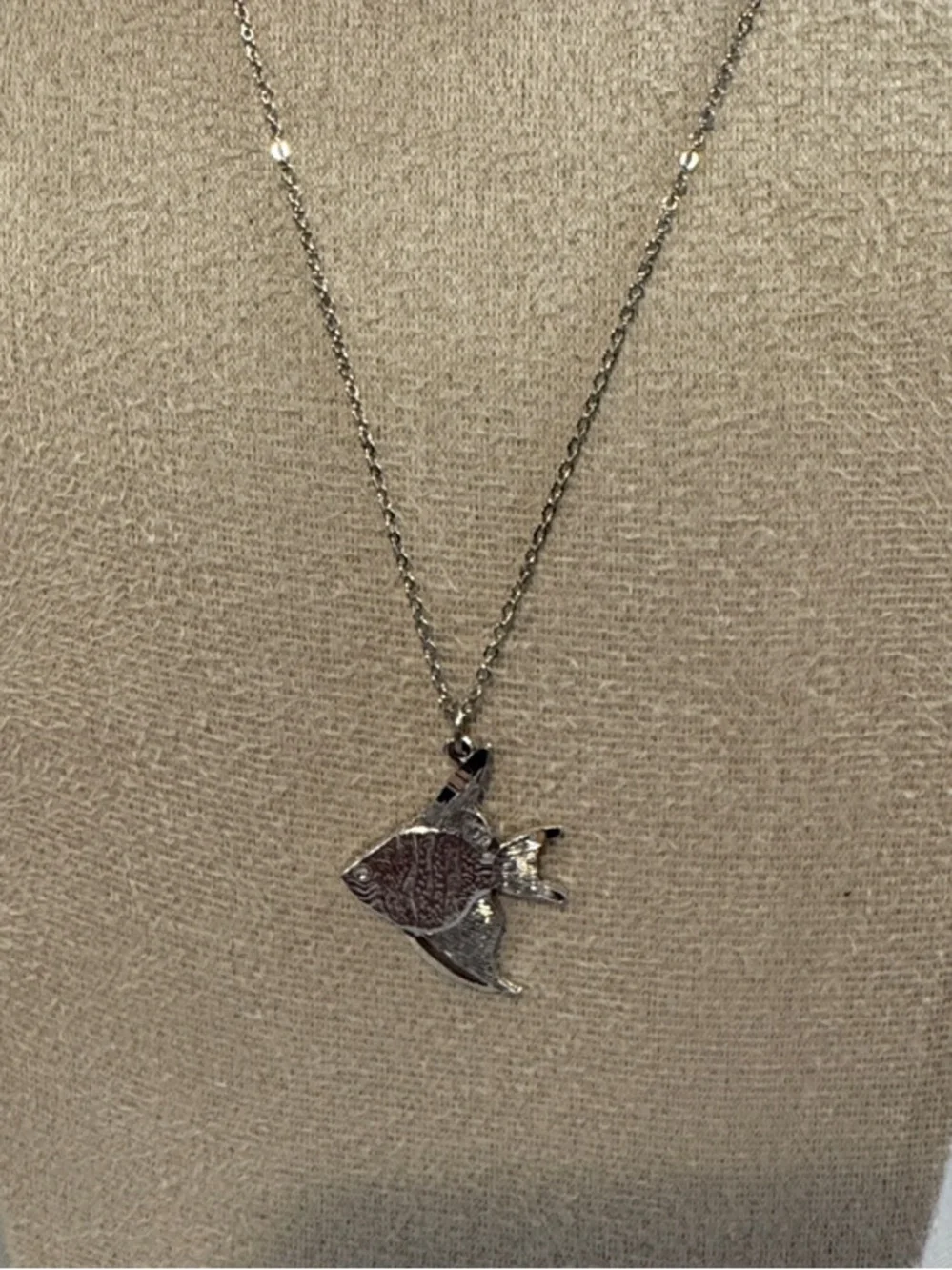 Silver Angelfish Pendant Necklace - Silver Tone